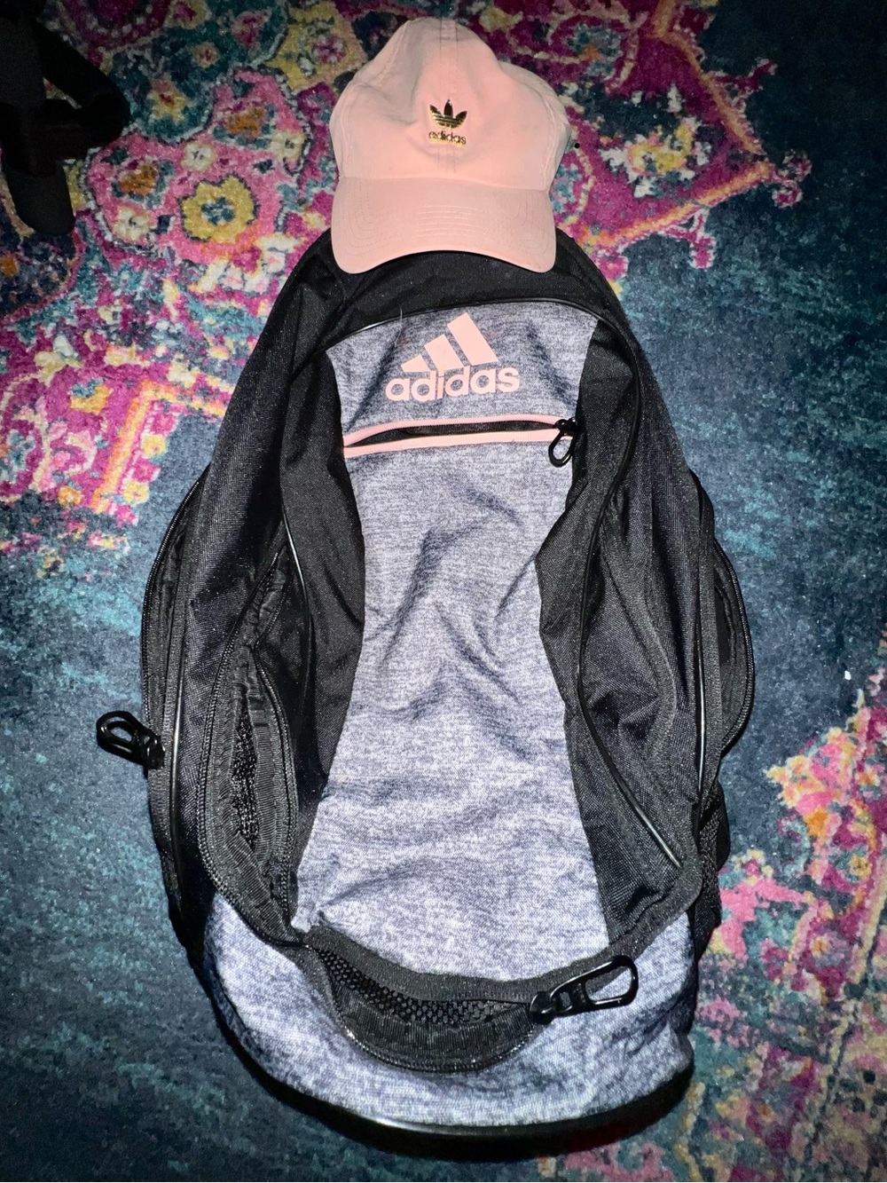 adidas Black & Heather Gray Backpack with Pink Logo Accents